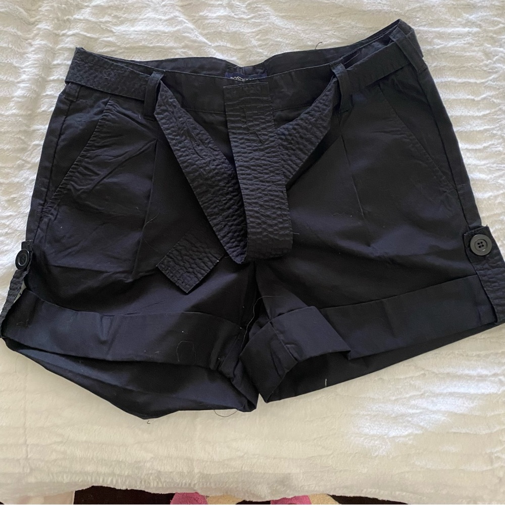 Boston Proper black shorts with belt, buttoned cuff. Size 4